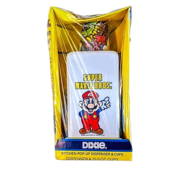 Dixie & Super Mario Bros. Pop-Up Kitchen Cup Dispenser RARE 80s Nintendo SEALED - Picture 1 of 3